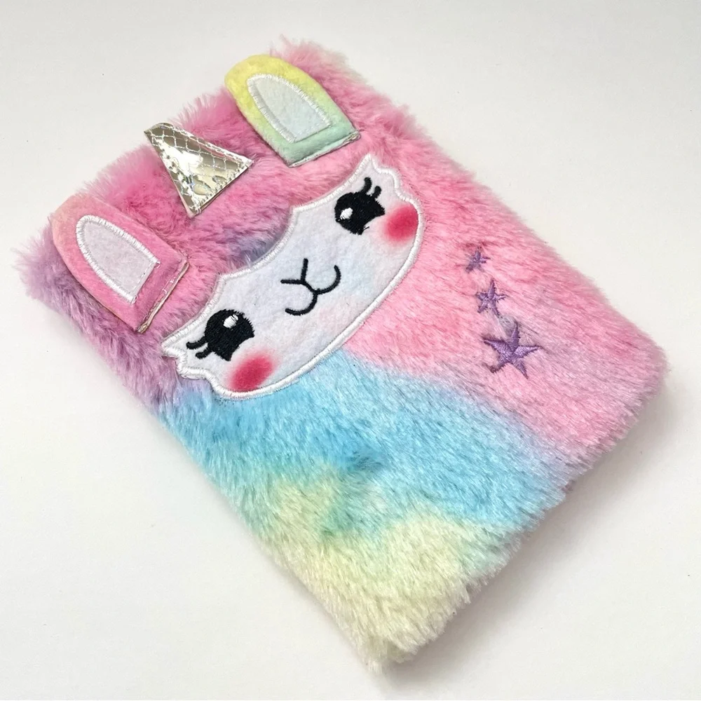 Girls Rainbow Fuzzy Teddy Unicorn Notebook - For Magical Adventures, Gre… - Picture 7 of 7